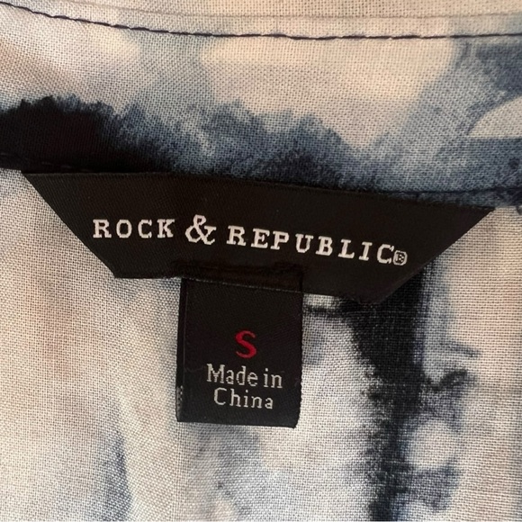 💙Rock & Republic Rare Indigo Shibori Type Soft Rayon Button Down Sz Sm💙 - Picture 15 of 16